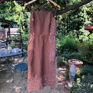 Rebecca Taylor Agnes Embroidered Eyelet Linen Mini Dress olive brown Size 2 NWT